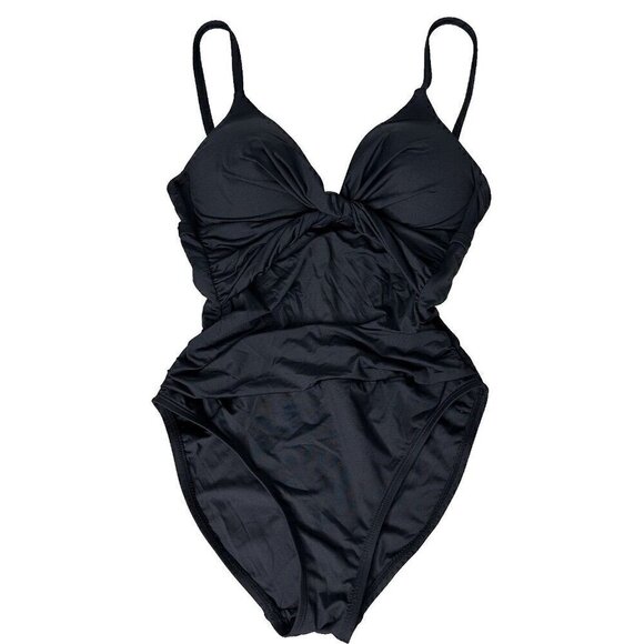 La Blanca Swimsuit Black Island Goddess Twist Keyhole One Piece Size 4 - Picture 1 of 9
